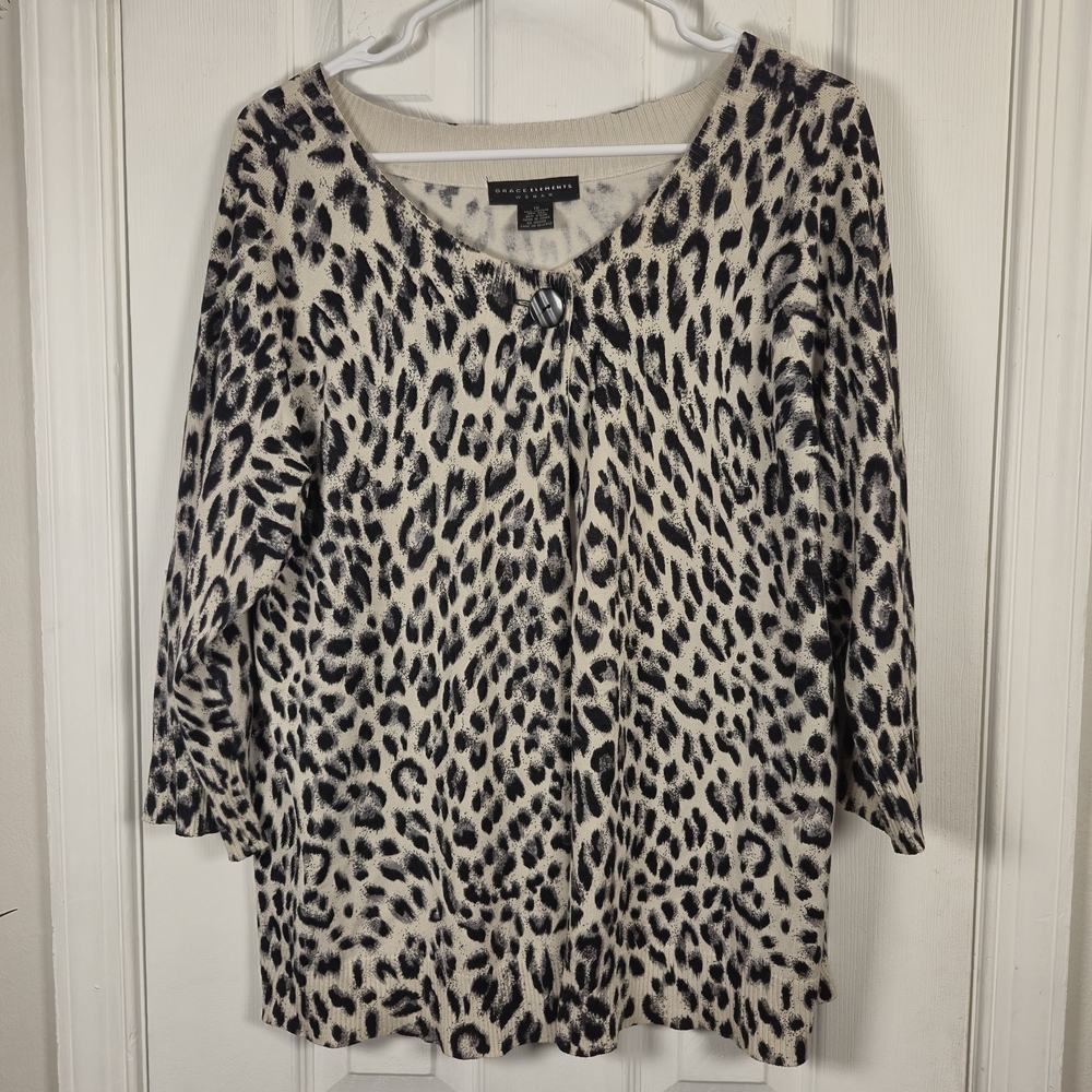 Leopard Print Silk Blend Long Cardigan 1X Luxe Mob Wife Duster Knit Indie Sleaze